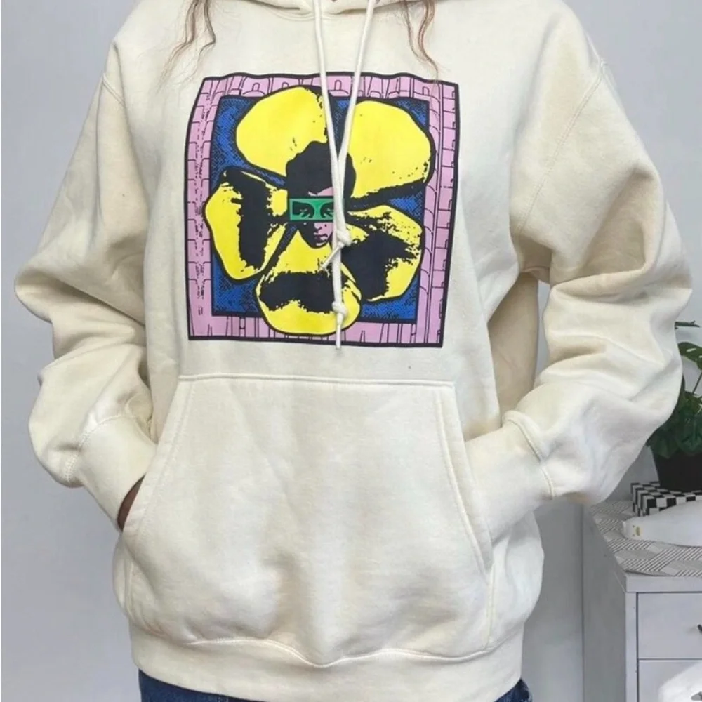 Obey Cream Hoodie with Yellow Flower Graphic